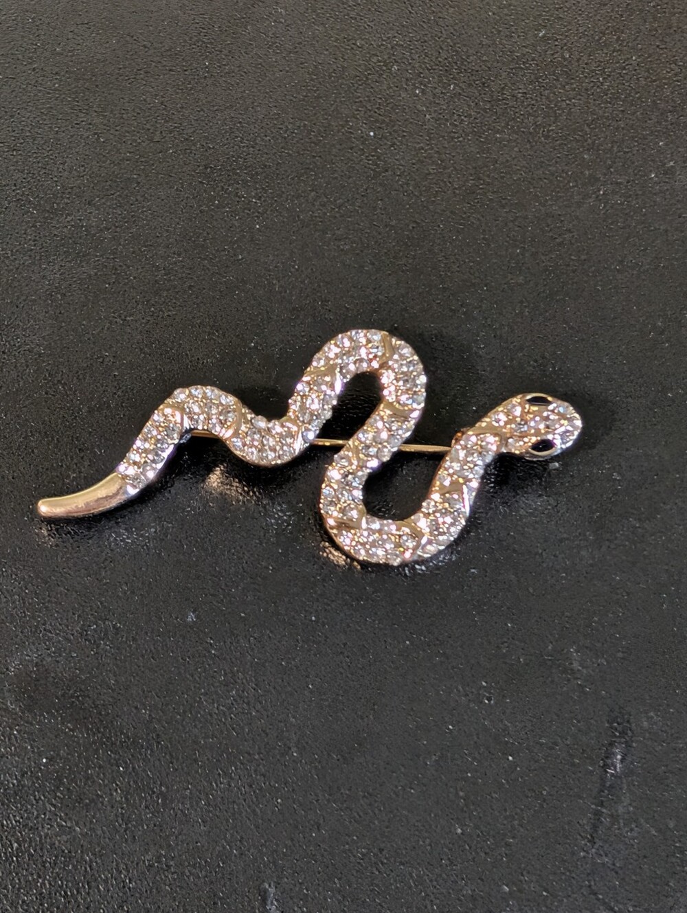 Crystal Snake Brooch Pin - Silver Tone